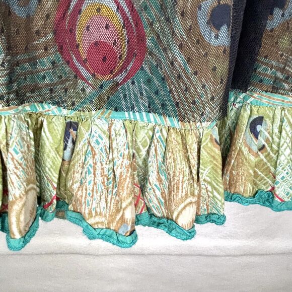 Desigual Short Skirt Peacock w/ Mesh Overlay Sz S whimsical festival funky indie - Picture 3 of 12